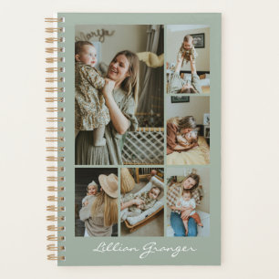Agenda Colage de Fotos Personalizadas Estilo Verde Salvia