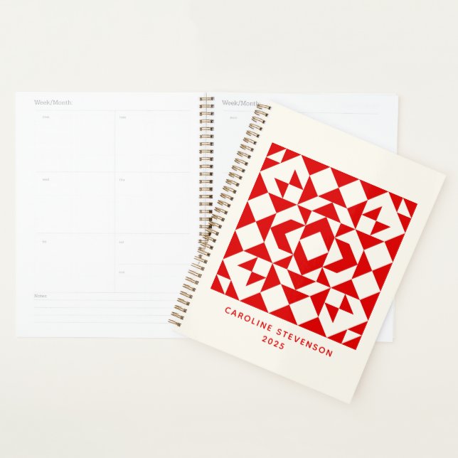 Agenda Colcha Geométrica de Navidad Roja Vintage Personal (Demostración)