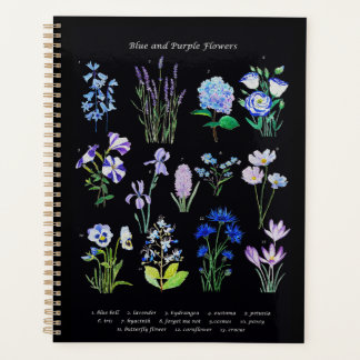 Agenda colección de flores pintadas a mano azul y púrpura