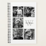 Agenda Collage de fotos blanco y monograma<br><div class="desc">Hermoso diseño de collage de fotos personalizado.</div>