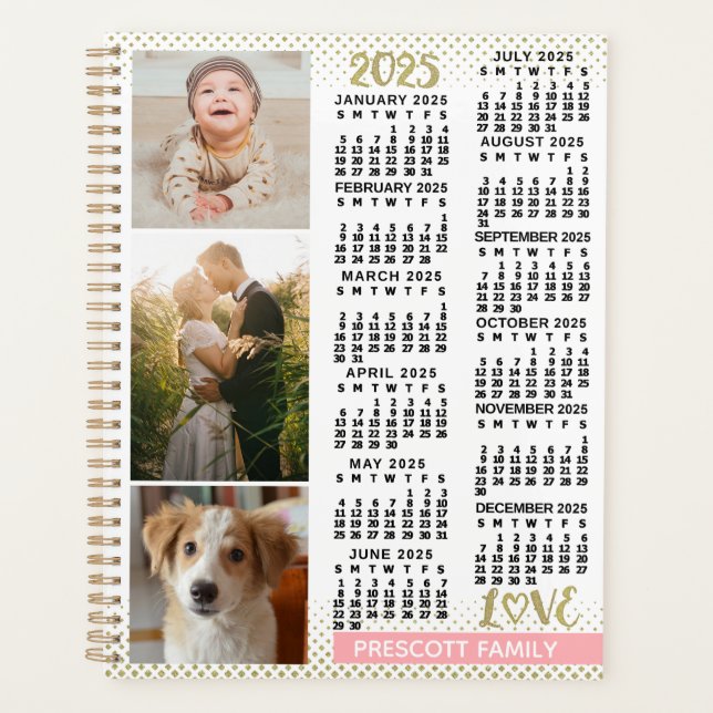 Agenda collage de fotos de la familia Rubor de oro rosado (Anverso)