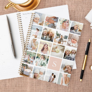 Agenda Collage de fotos de monograma rosa Rubor