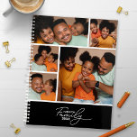Agenda Collage de fotos familiar de caligrafía elegante<br><div class="desc">Cree un planificador personalizado utilizando esta plantilla de collage de fotos fácil. Añade fotos al frente,  incluyendo el año,  el nombre de tu familia y tu nombre u otro texto personalizado,  y una foto de tamaño completo en la portada trasera.</div>