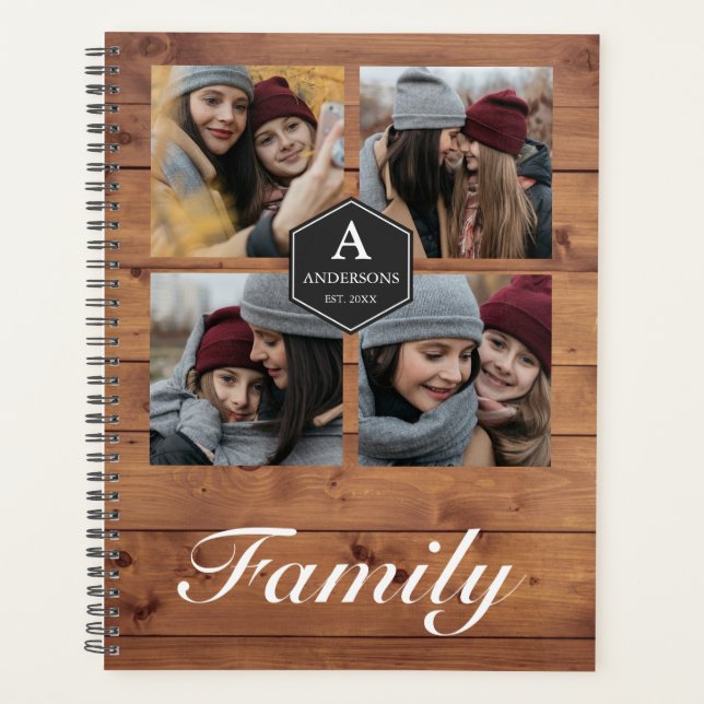 Agenda Collage de fotos familiar Rustic Barn Wood 4 Pictu (Anverso)
