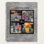 Agenda Collage de fotos familiares de mármol de moda<br><div class="desc">Collage de fotos de la familia personalizado moderna,  patrón de mármol gris,  planificador.
Puedes personalizarlo y añadir tus propias fotos,  tu nombre,  monograma y año y crear un planificador muy personal y único.</div>