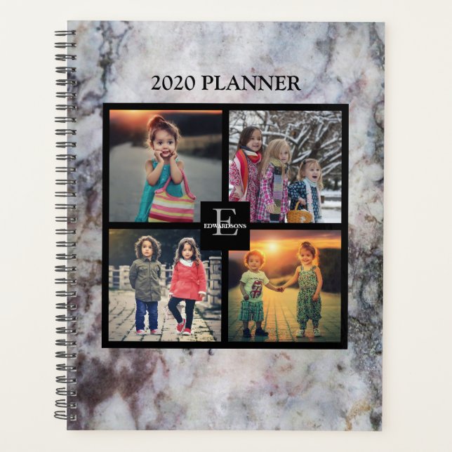 Agenda Collage de fotos familiares de mármol de moda (Anverso)