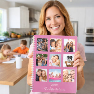 Agenda Collage de fotos familiares guión de nombre rosa o