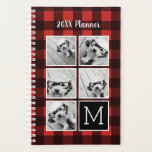 Agenda Collage de fotos - Monograma Rojo Negro Tapado de<br><div class="desc">El fondo incluye un patrón opcional, rústico y masculino de verificación - Usa cinco fotos cuadradas de Instagram o cualquier imagen para crear un regalo único y personal. O puedes mantener al cachorro hipster y hacer un keepsake de moda. Si necesita ajustar las imágenes, haga clic en la herramienta personalizar...</div>