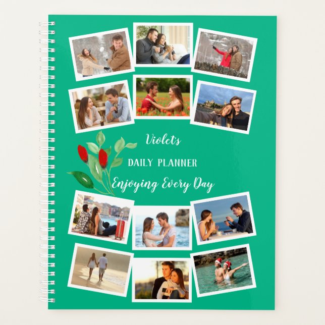 Agenda Collage de fotos Watercolor Flower Bud Rojo Verde  (Anverso)