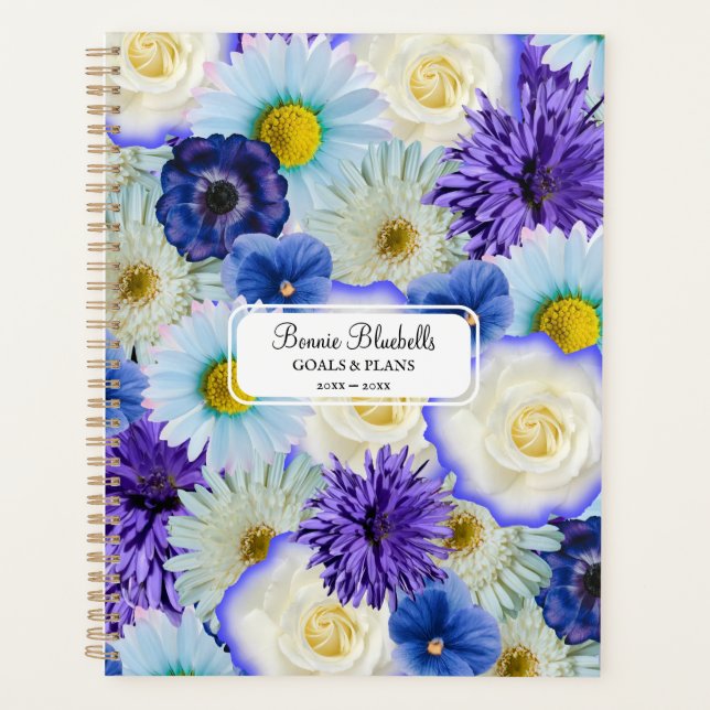Agenda Collage floral azul y blanco Gran negrita personal (Anverso)