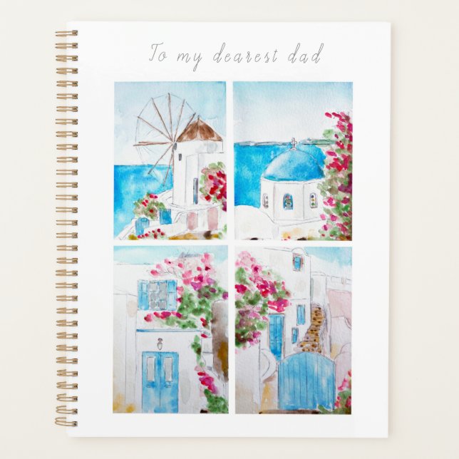 Agenda Collage pintado a mano de pintura acuarela de Grec (Anverso)