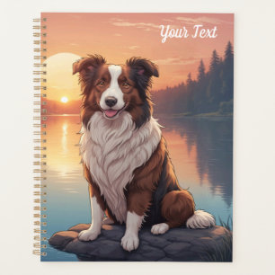 Agenda Collie rojo y blanco junto al lago