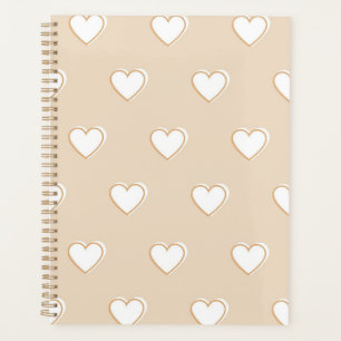 Agenda Color beige blanco rosado lindo patrón de corazón