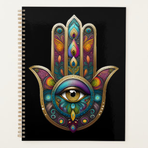 Agenda Colores de Pavo Real Hamsa con Tercer Ojo de Oro