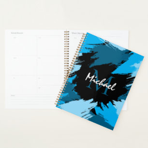 Agenda Colores de pincel de nombre azul con monograma