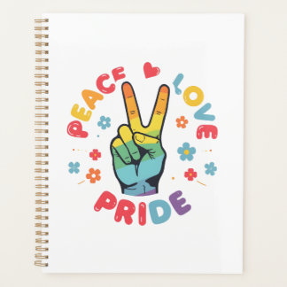 Agenda Colorful design with peace, love and pride hand