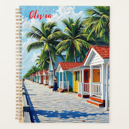 Agenda Colorful Tropical Vibrant Beach Huts