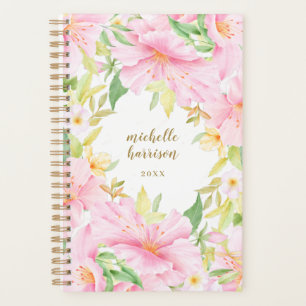 Agenda Colorido Floral Monograma Acuarela Rosa Botánico