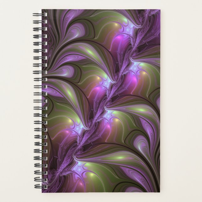 Agenda Colorido Resumen Violeta Púrpura Khaki Arte Fracta (Anverso)