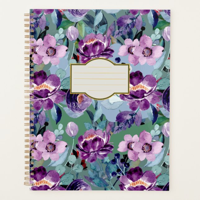 Agenda colorido y elegante acuarela planner floral (Anverso)