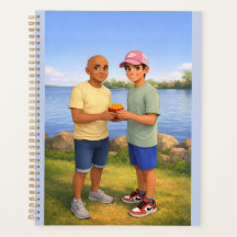 Compartir patatas fritas junto al lago