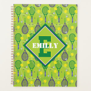 Agenda Con nombre e inicial, raquetas de tenis verdes y v