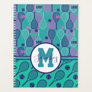 Agenda Con nombre Minty y raquetas de tenis violetas