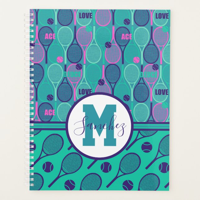 Agenda Con nombre Minty y raquetas de tenis violetas  (Anverso)