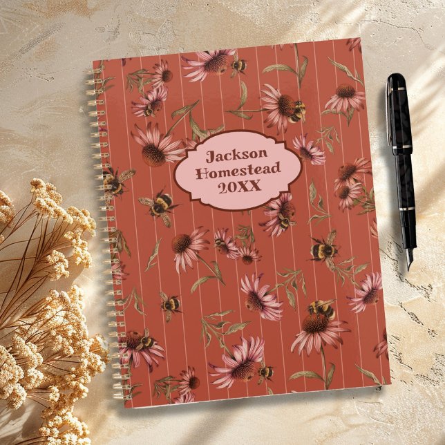 Agenda Coneflower Bees Pattern Custom Title Family (Subido por el creador)
