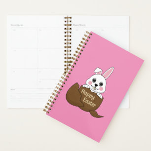Agenda Conejo blanco lindo en huevo de chocolate Feliz Pa