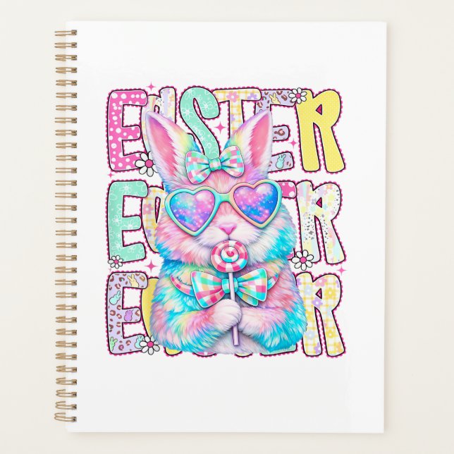 Agenda Conejo de Pascua Feliz Coquette Bow Preppy Día de  (Anverso)