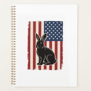 Agenda Conejo Patriótico Bandera Americana Grabado Vintag