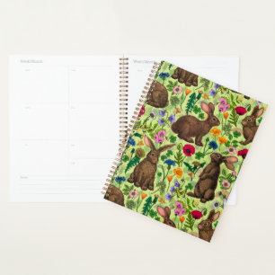 Agenda Conejos y flores silvestres en verde miel