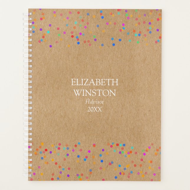 Agenda Confetti de arcoiris kraft moderno y simple (Anverso)