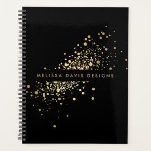 Agenda Confetti de oro falso en libro negro de citas