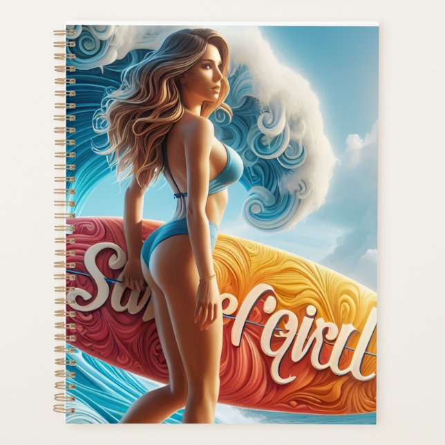 Agenda Confident Surfer Girl Walking Beach Waves Art (Anverso)