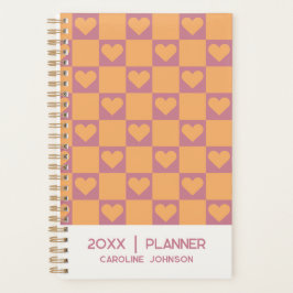 Agenda Corazón a cuadros personalizado retro naranja rosa