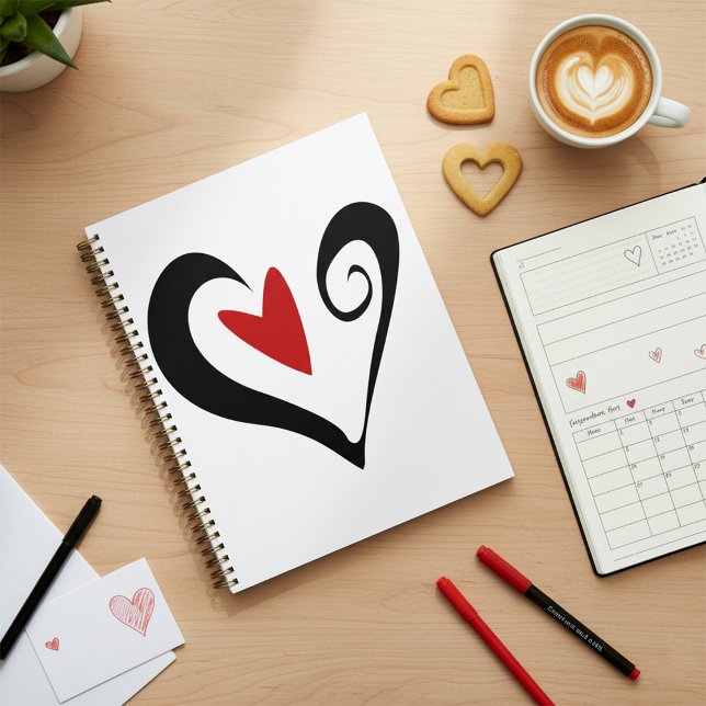 Agenda Corazón abstracto rojo y negro, romántico moderno (Subido por el creador)