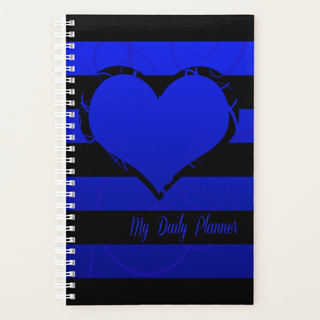 Agenda Corazón azul floral franjas negras (Anverso)