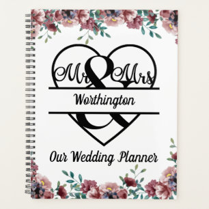 Agenda Corazón de boda de nombre floral rosa Monograma
