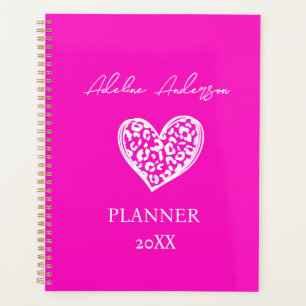 Agenda Corazón de patrón de leopardo rosa y blanco