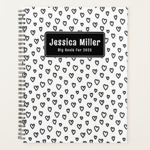 Agenda Corazón del patrón de doodle blanco y negro person