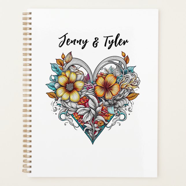 Agenda Corazón floral personalizado romántico (Anverso)