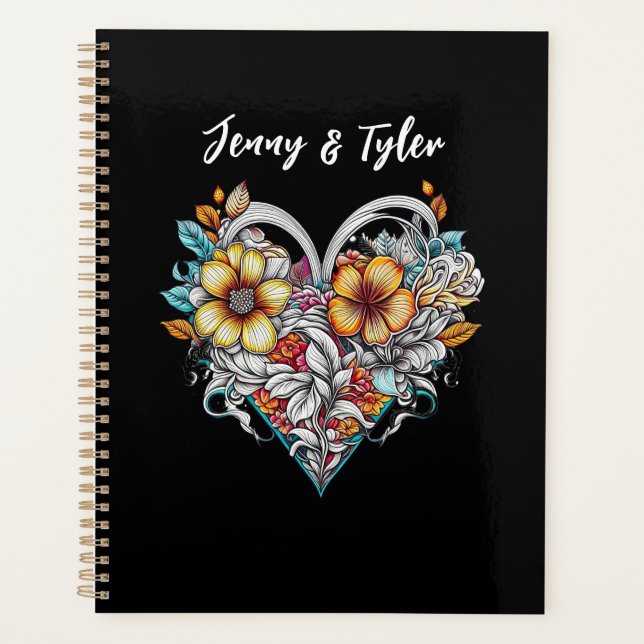 Agenda Corazón floral personalizado romántico (Anverso)