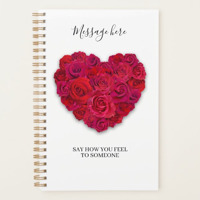Agenda Corazón Floral Romántico de Rosa Roja con Texto Pe (Anverso)