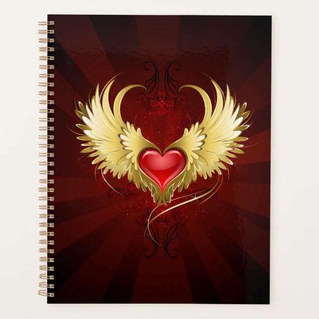 Agenda Corazón Rojo con Alas Doradas (Anverso)