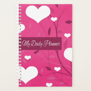 Agenda Corazón rosa caliente y blanco