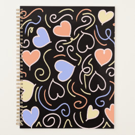Agenda Corazones de color claro en un fondo negro