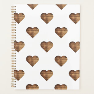 Agenda Corazones de madera marrón rústica simétricos gran