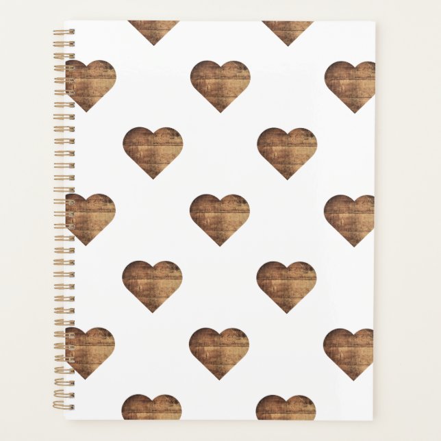 Agenda Corazones de madera marrón rústica simétricos gran (Anverso)